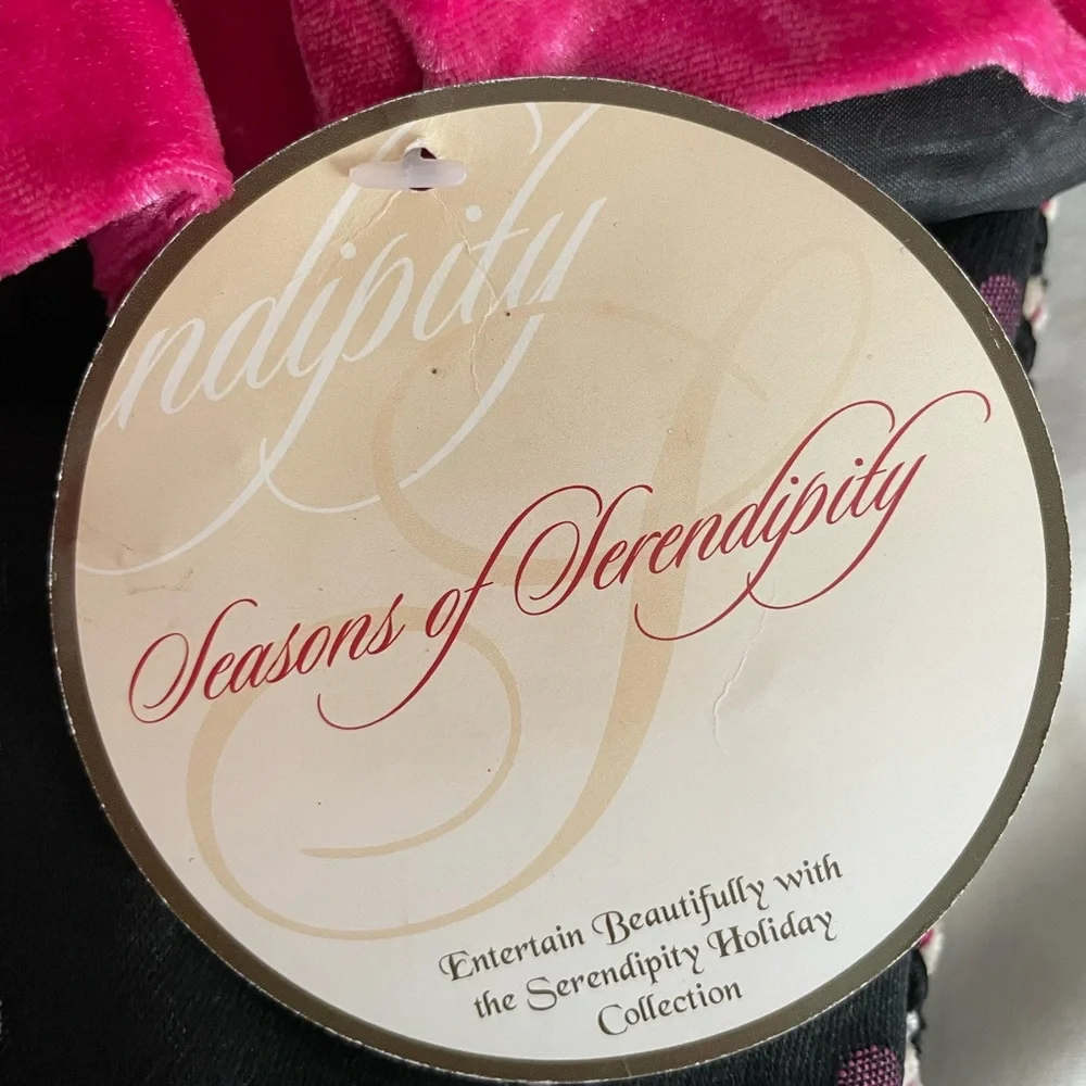 Brand new Seasons of Serendipity stocking black and pink‎ polka dots